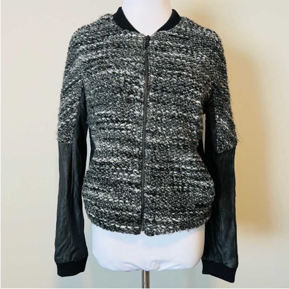 Danier Italian Leather Wool Black Gray Bomber Jacket